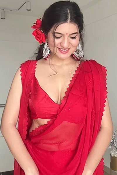 Sexy Roshni Wearing A Red Saree